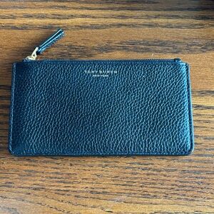 Tory Burch Black Pebbled Thin Wallet